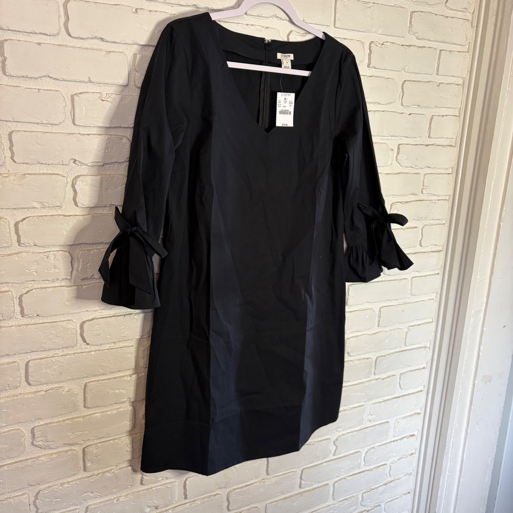 NWT J. Crew Ruffle Sleeve Black Dress Women's Size 10 - Picture 3 of 6